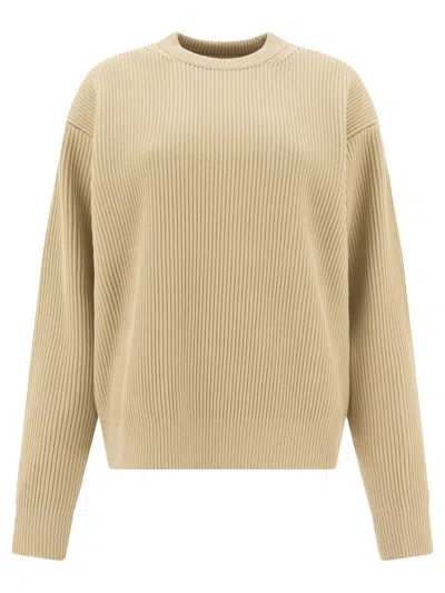 Auralee Ribbed Green Wool Sweater In Brown