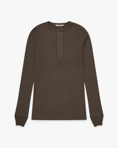 Auralee Ribbed Henley Sweater In Dark Brown