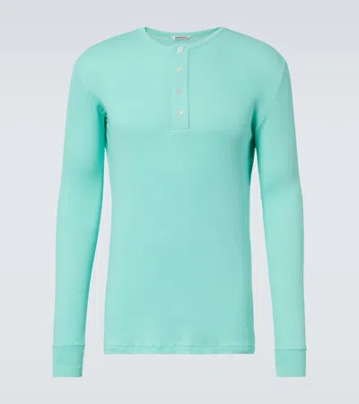 Auralee Ribbed-knit Cotton Henley Shirt In Green