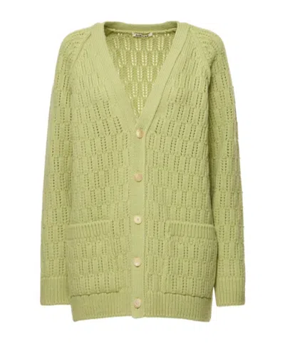 Auralee Ribbed Knit Long-sleeved Wool Cardigan In Green