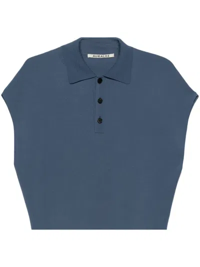 Auralee Ribbed-knit Polo Shirt In Blue