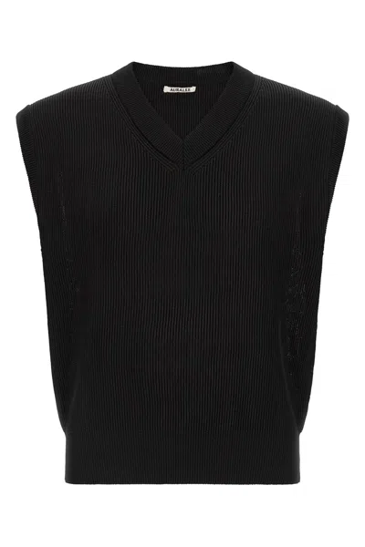 Auralee Ribbed Knit Vest In Black