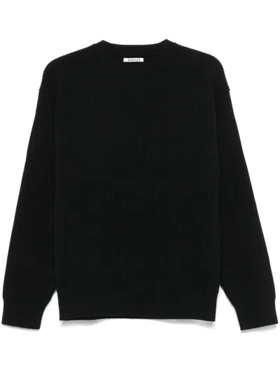 Auralee Black Knitted Round Neck Pullover
