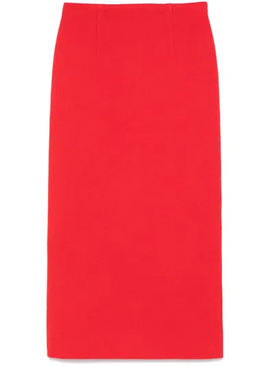 Auralee Ribbed Midi Skirt In Red