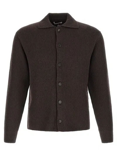 AURALEE RIBBED POINT-COLLAR CARDIGAN