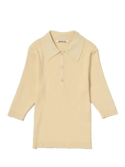 Auralee Ribbed Polo Shirt Woman Navy