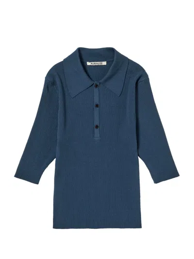 Auralee Ribbed Polo Shirt Woman Navy