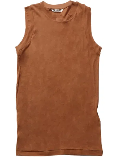 Auralee Ribbed Sheer Tank Top In Brown