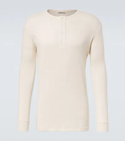 Auralee Ribbed-knit Cotton Henley Shirt In Neutral