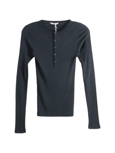 Auralee Ribbed-knit Henley Top In Gray