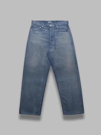 Auralee Selvedge Faded Light Wide Denim In Blue