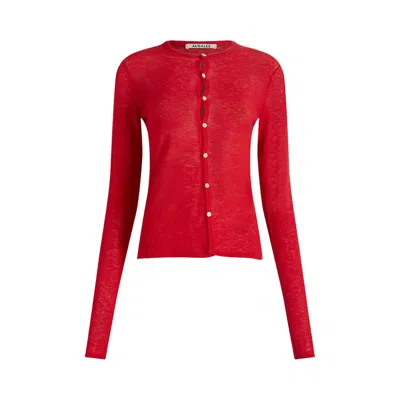 Pre-owned Auralee Sheer Cashmere Knit Cardigan 'red Orange' | Women's Size 0