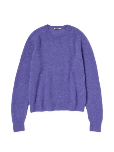 Auralee Long-sleeved Crew Neck Knit Sweater In Purple