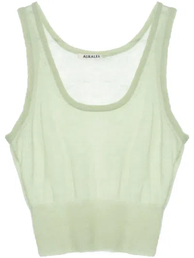 Auralee Sheer Knitted Tank Top In 绿色