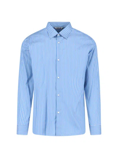 Auralee Striped Long Sleeve Button-down Shirt In Blue