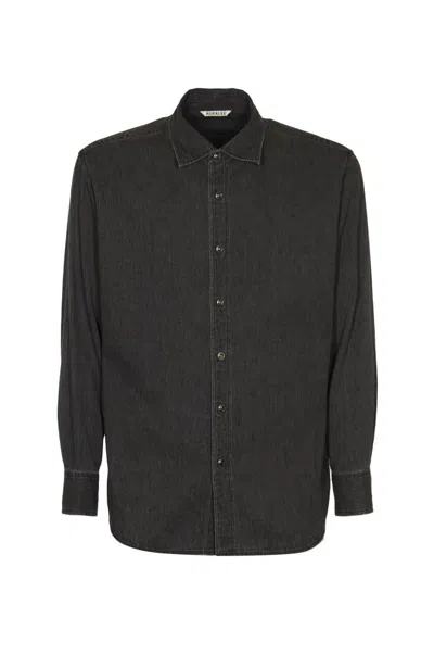 Auralee Press-stud Denim Shirt In Washed Black
