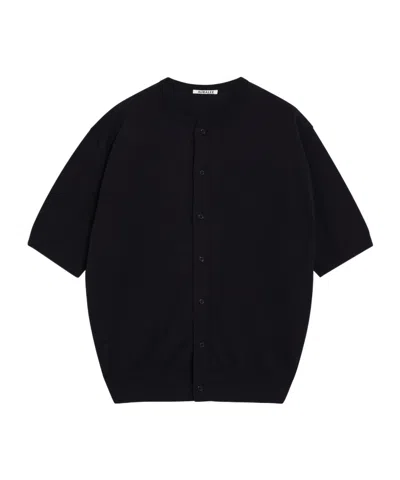 Auralee Navy Blue Cotton Buttonup Sweater In Multi