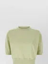 Auralee Short Sleeve Cropped Crew Neck Top In Green