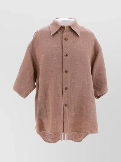 Auralee Short Sleeve Linen Shirt In Brown