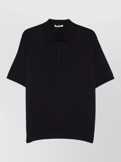 Auralee Short Sleeve Polo Shirt Ribbed Hem In Black