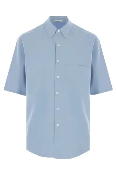 Auralee Short-sleeved Blue Shirt With Classic Collar