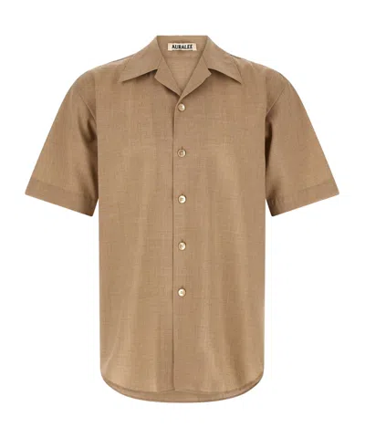 Auralee Short-sleeved Button-down Shirt In Brown
