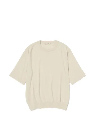Auralee Short-sleeve Crewneck T-shirt In Neutral