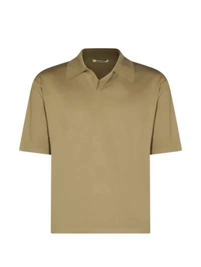 Auralee Short-sleeve Polo-collar T-shirt In Brown