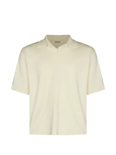 Auralee Short-sleeve Polo-collar T-shirt In Neutral