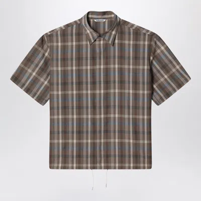 Auralee Short-sleeve Wool Check Shirt In Multi