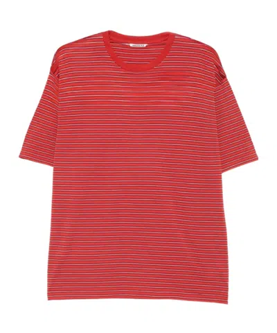 Auralee Striped Jersey Wool T-shirt In Red