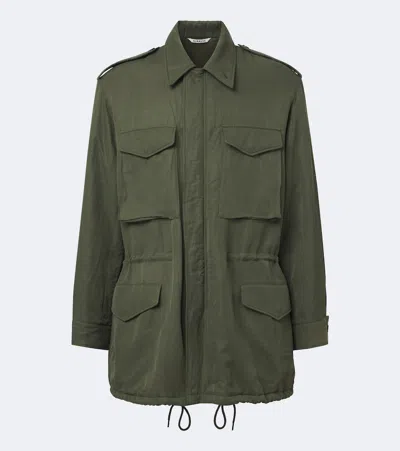 Auralee Silk And Linen Field Jacket In Green