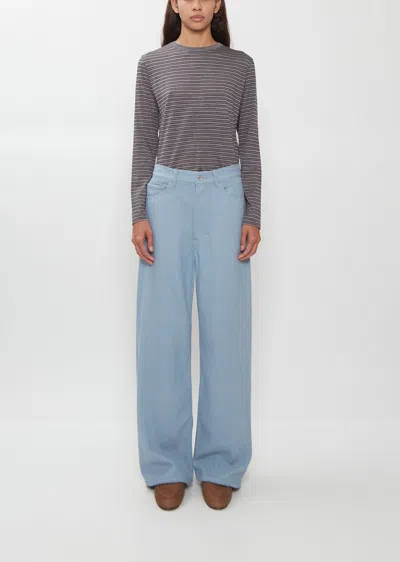Auralee Silk Denim 5-pocket Wide Pants In Light Blue