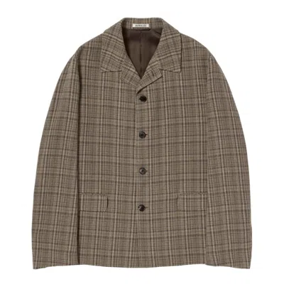Auralee Silk Linen Nep Check Jacket In Brown