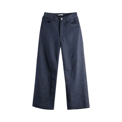 Pre-owned Auralee Silk Nep Denim 5 Pocket Wide Pants 'dark Navy' | Tan | Women's Size 0