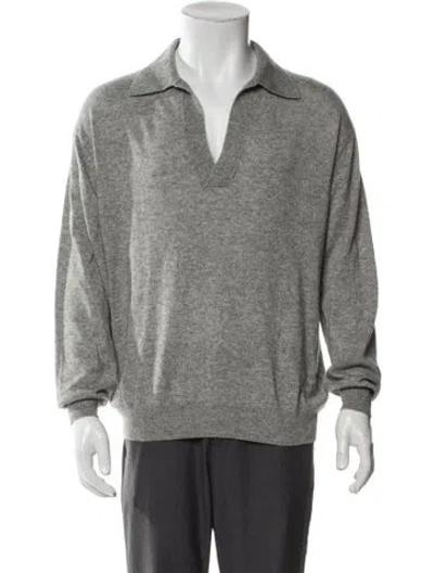 Pre-owned Auralee Silk V-neck Polo Sweater In Gray