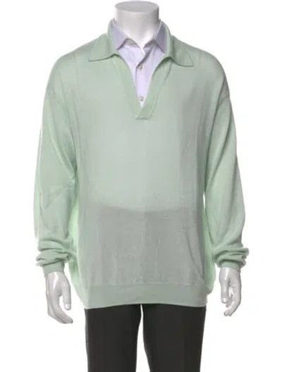 Pre-owned Auralee Silk V-neck Polo Sweater In Green