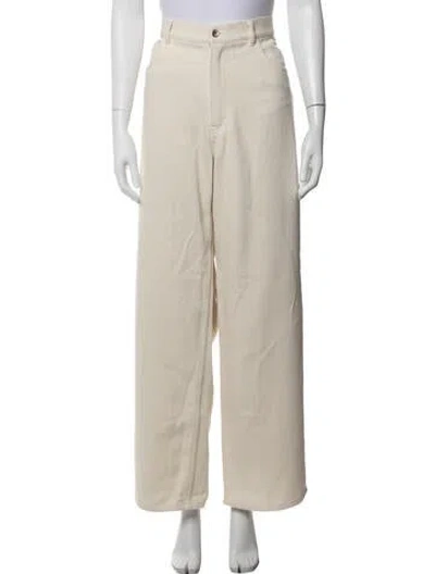 Pre-owned Auralee Silk Wide Leg Pants In Neutrals