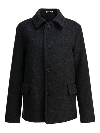 Auralee Wool Coat Jackets And Coats Grey In Black