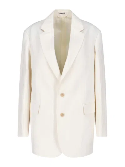 Auralee Tailored Blazer Jacket Notched Lapel Flap Pockets In Neutral