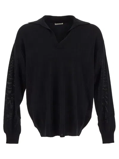 Auralee Cashmere And Silk-blend Polo Shirt In Black