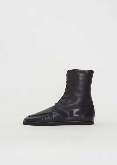 Auralee Soft Leather Lace-up Boots In Black