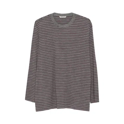 Pre-owned Auralee Soft Smooth Wool Stripe Jersey Long Sleeve Tee 'gray Stripe' | Tan | Men's Size 4