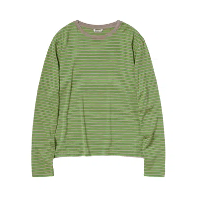 Pre-owned Auralee Soft Smooth Wool Stripe Jersey Long Sleeve Tee 'green Stripe' | Women's Size 2