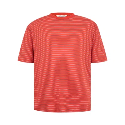 Pre-owned Auralee Soft Smooth Wool Stripe Jersey Tee 'red Stripe' | Men's Size 4