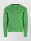 Auralee Soft Textured Crewneck Sweater With Ribbed Edges In Green