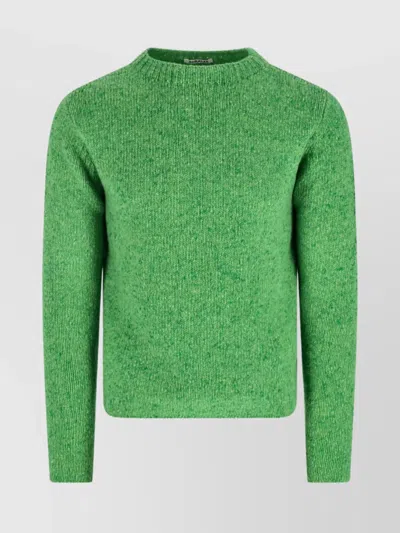 Auralee Soft Textured Crewneck Sweater With Ribbed Edges In Green