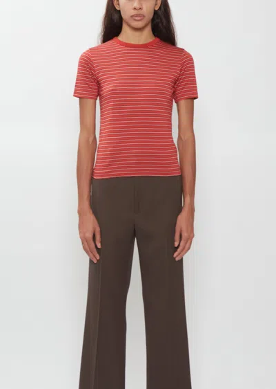 Auralee Soft Wool Stripe Jersey Tee In Red Stripe