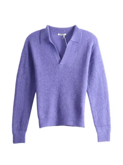 Auralee Spread-collar Knitted Top In Purple