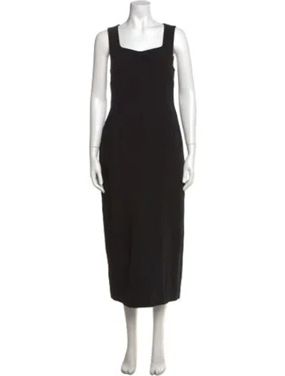 Pre-owned Auralee Square Neckline Midi Length Dress In Black